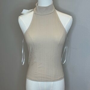 Sadie & Sage Cream Ribbed Halter Mock-Neck Tank Size Medium NWT Beige Color